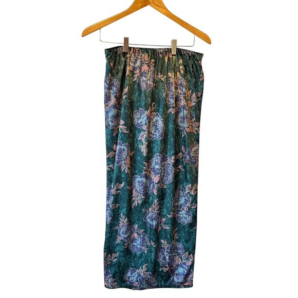 Free People Poets Velvet Sarong midi skirt M Green floral NEW Elastic waist NWT - Picture 2 of 8